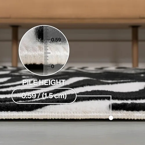 Miniatura 2 de Eyely NCS103F-28 Maribo High-Low Abstract Groovy Striped Black/White - Alfombra de pasillo de 2 x 8 pies, negro/blanco, 2 pies x 8 pies