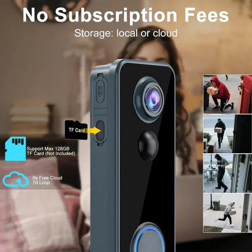 Miniatura 4 de Timbre de puerta inalámbrico, video de la cabeza a los pies, no requiere suscripción, vista en vivo HD 2K, conversación bidireccional, timbre