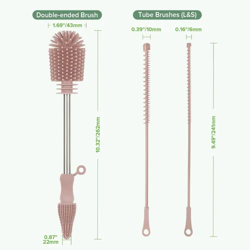Miniatura 9 de Haakaa Kit de cepillos de limpieza de silicona, limpiador de cepillos para biberones para extractor de leche, pezón, bolsa de almacenamiento de Rosa