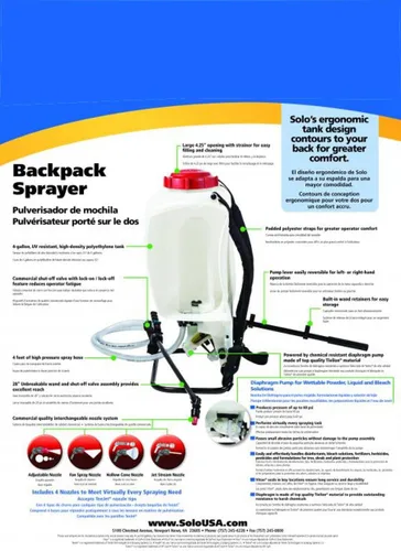 Miniatura 5 de Solo 475-B. Mochila pulverizadora con bomba de diafragma profesional, de 4 galones.