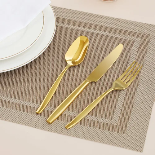Miniatura 6 de Juego de cubiertos dorados de 20 piezas, cubiertos de acero inoxidable para 4, incluye cuchillo de carne, tenedor y cuchara, apto para lavavajillas