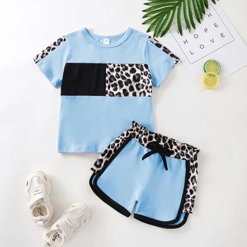 Miniatura 49 de Ropa de verano para niña, camiseta de manga corta para bebé, pantalones cortos, estampado de leopardo, camuflaje, de 18 meses a 6 años