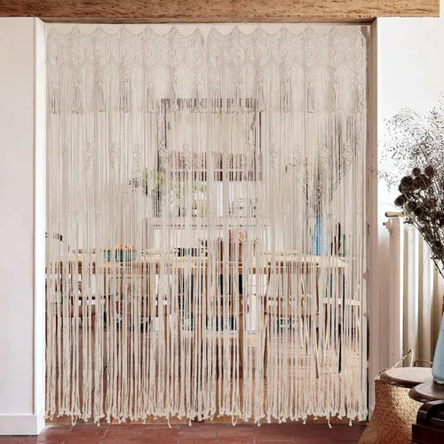 Miniatura 7 de ANMINY 2 cortinas de macramé de 79 x 37 pulgadas, cortinas bohemias con borlas hechas a mano de algodón macramé para colgar en la pared, cortina