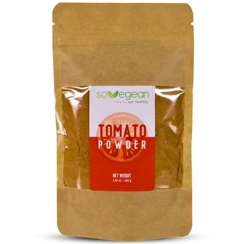 Tomate en polvo por Sovegean – 3.52 oz | Secado al sol, origen único, 100% puro y vegano | Sin sal ni aditivos | Ideal para pizza, pasta, sopas y