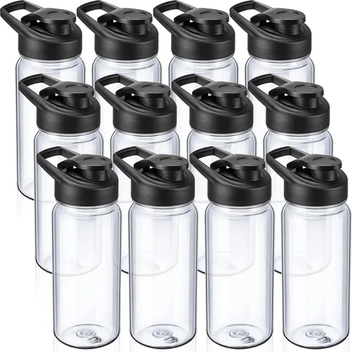 Miniatura 8 de Mimorou 12 botellas de agua de plástico a granel de 17 onzas, botellas deportivas reutilizables portátiles, paquete con asa para niños, adultos, Azul