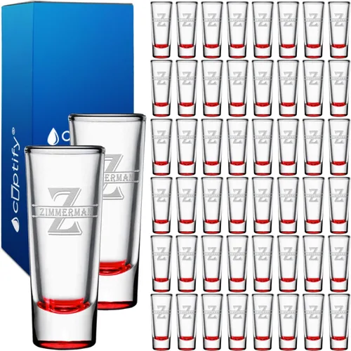 Miniatura 44 de Vaso de chupito personalizado con fondo verde azulado personalizado de 2 oz, vasos de chupito cordial con inicial en script dividido y nombre