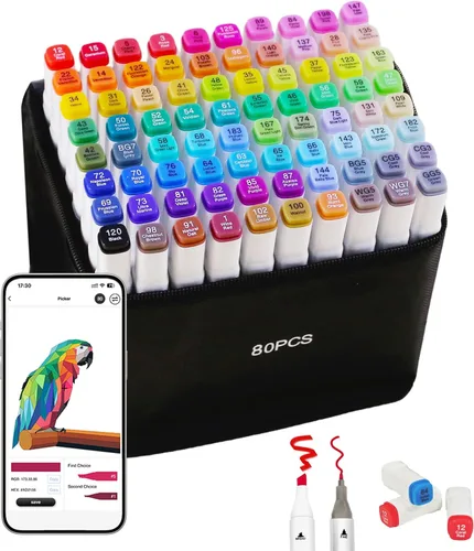 Marcadores a base de alcohol con APP, juego de 80 colores de doble punta para libros de colorear para adultos, juego de marcadores de ilustración a