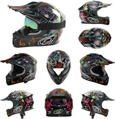 Miniatura 3 de TCMT Casco de motocross para jóvenes, certificado por DOT, casco de motocross ATV de cara completa para niños con gafas, guantes y bolsa para casco