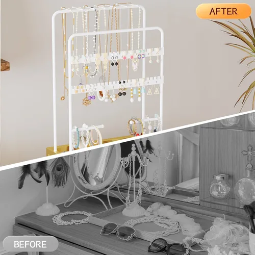 Miniatura 4 de Carrito organizador de maquillaje con 3 cajones, organizadores de joyas y almacenamiento para collar de aretes, organizador de almacenamiento grande