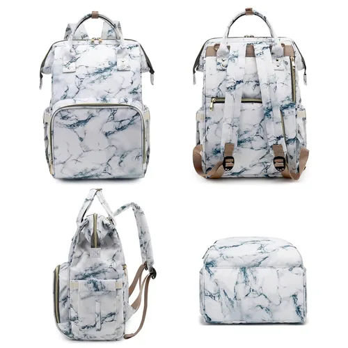 Miniatura 7 de Mochila de Pañales para Bebés Niñas, Mamá Bolsas Grandes Impermeables para Pañales para Mujeres (Mármol)