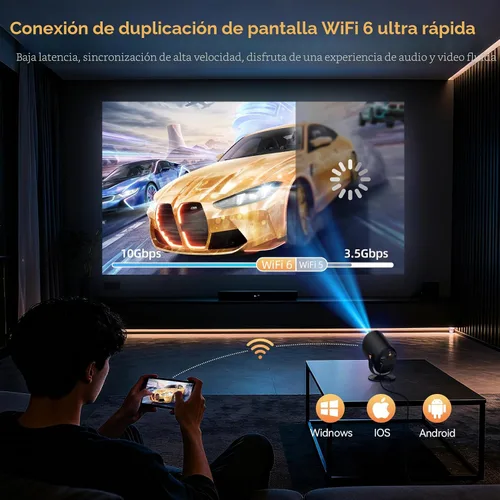 Miniatura 7 de Mini Proyector con WiFi y Bluetooth, Proyector Portátil Nativo 1080P Compatible con 4K con Soporte Ajustable de 180°, Pantalla Máxima de 180