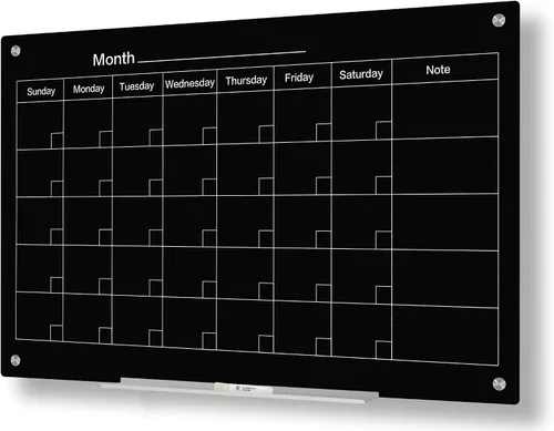 Miniatura 7 de J&J worldwide Pizarra blanca de vidrio magnético negro de 35 x 23 pulgadas, sin marco, de vidrio templado, borrado en seco, para montaje en pared
