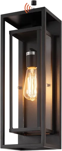 Miniatura 10 de mirrea Aplique de pared para exteriores de 14 pulgadas, 1 luz en negro mate, marco de metal rectangular y pantalla de vidrio transparente, luz