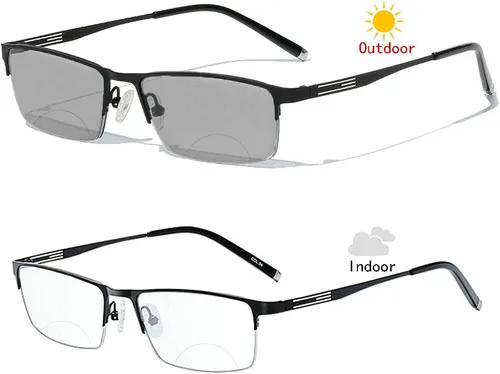 laureles Gafas de lectura bifocales para hombre, lentes fotocromáticas para negocios, lentes fotocromáticas, metales, medio marco, moda, transición,