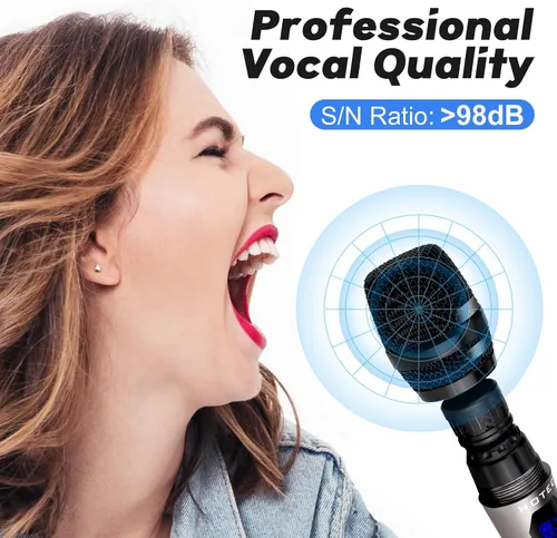Miniatura 2 de HOTEC Micrófonos inalámbricos Dual UHF Sistema de micrófono de mano con control de eco/volumen, receptor recargable para karaoke, iglesia, boda