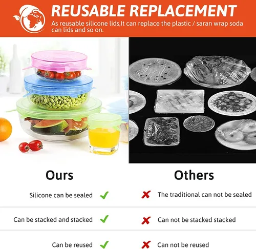Miniatura 2 de Tapas elásticas de silicona – 12 tapas de silicona para almacenamiento de alimentos – Cubiertas redondas flexibles de silicona – Cubierta