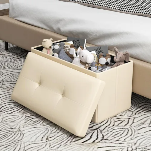 Miniatura 2 de Giantex Banco otomano de almacenamiento, reposapiés otomano plegable de cuero de 30 pulgadas, mesa auxiliar, taburete para pies, asiento acolchado