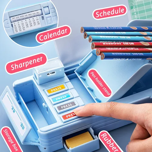 Miniatura 2 de Estuche de Lápices Multifuncional Pop Up con Lápiz y Borrador, Linda Caja Organizadora de Bolígrafos de Dibujos Animados, Papelería, Sacapuntas