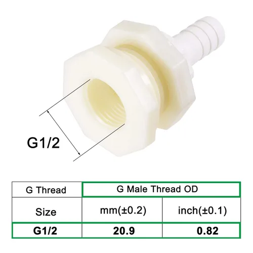 Miniatura 3 de uxcell Adaptador de montaje de mamparo 0.472 in púas x G1/2 hembra ABS blanco para acuarios, tanques de agua, tinas, piscinas, 4 piezas
