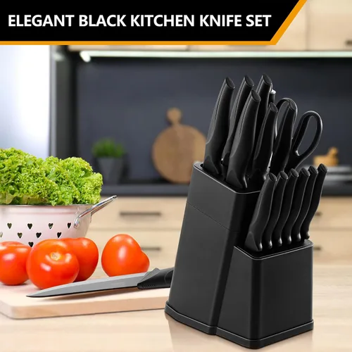 Miniatura 4 de E-far Juego de cuchillos con bloque, juego de 15 piezas de cuchillos de cocina con afilador, juego de cuchillos de chef de acero inoxidable de alto