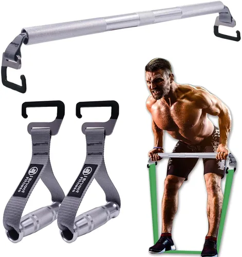 J Bryant Banda de resistencia para fitness, barra de ejercicio con asas, gancho grande, barra corta resistente, sentadillas, entrenamiento de fuerza
