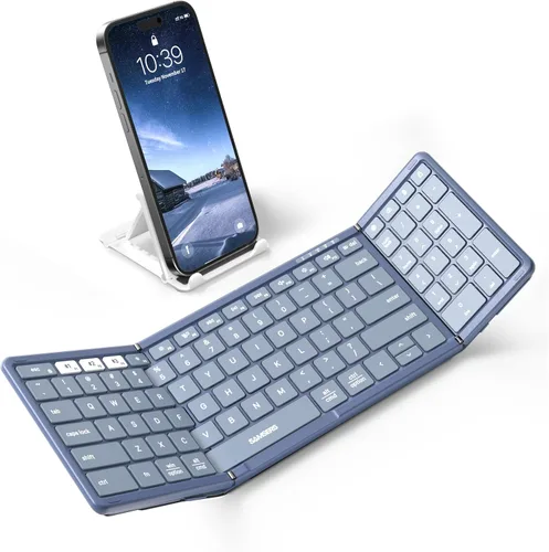 Miniatura 10 de Samsers - Teclado plegable Bluetooth con teclado numérico, teclados plegables inalámbricos de tamaño completo con cuero PU, portátil para viajes
