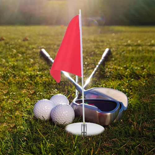 Miniatura 9 de BESPORTBLE Juego de banderas y tazas de palos de golf, mini taza de golf y banderas para poner golf de repuesto verde, copa de agujero para palo