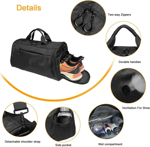 Miniatura 4 de Bolsa de gimnasio para hombres y mujeres con correa para el hombro, compartimento para zapatos y húmedos, bolsa de lona ligera, bolsa atlética