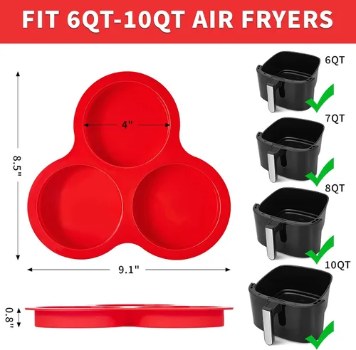 Miniatura 2 de Puyeipt - Paquete de 2 moldes para freidora de aire, moldes de silicona jumbo de 4 pulgadas para sándwiches de desayuno, bocados de huevo, bollos