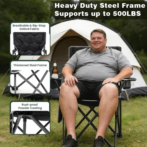 Miniatura 4 de SUNNYFEEL Sillas de campamento para adultos, silla de campamento acolchada de gran tamaño, resistente, 500 libras, silla de césped portátil