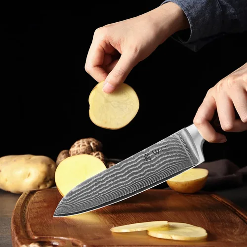 Miniatura 4 de Wakoli EDIB Juego de cuchillos de cocina de Damasco de 3 piezas en caja de regalo de madera, juego de cuchillos afilados hechos de acero de Damasco