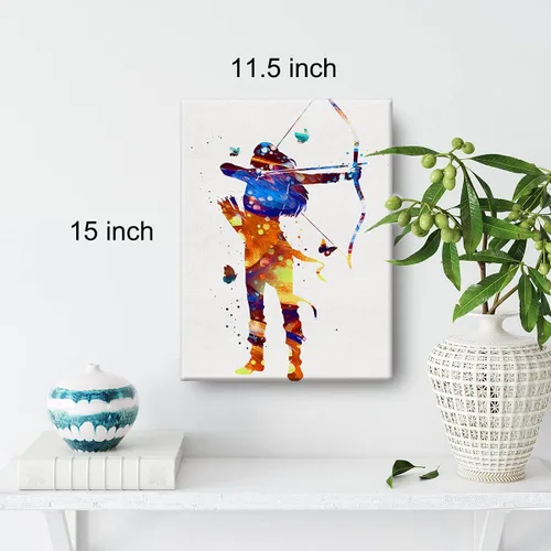 Miniatura 2 de Arquero Girl - Arte de pared de acuarela con arco y mujer, lienzo para decoración de pared del hogar, arte de caza de arcos, regalos de médico