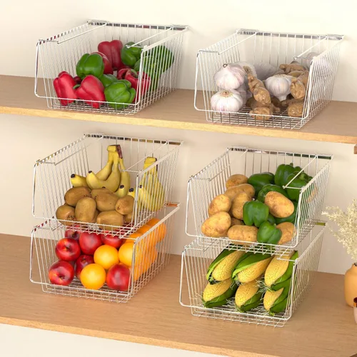 Miniatura 2 de SANNO Cestas apilables de 14 pulgadas de alambre para almacenamiento, organización, granja, cuchara, para despensa, cocina, armarios, baño
