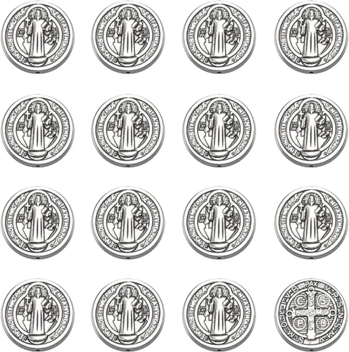 60 cuentas espaciadoras religiosas de aleación de plata antigua, Jesús, Virgen María, San Benito, cuentas sueltas para bricolaje, rosario católico,