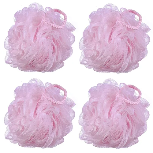 Miniatura 8 de Esponja de baño de malla multicolor de 2.12 oz/pieza, puf de ducha, esponjas, paquete de 4 (blanco, rosa, morado y azul)