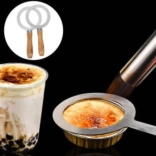 Miniatura 3 de Cabilock 2 anillos de acero inoxidable para hornear, taza de café con leche tostada, mango de madera, cubierta de junta para té, postre, tienda