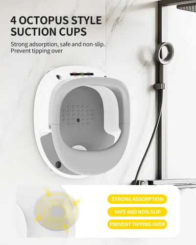 Miniatura 5 de Asiento de baño para bebés de 6 meses en adelante, asientos de baño para bebés sentados, 3 juguetes de baño para bebés, diseño abierto, Gris