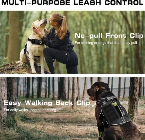 Miniatura 3 de Arnés para perros grandes resistente, arnés táctico sin tirones para perro con sistema Molle, chaleco para perro de servicio fácil de poner y Negro