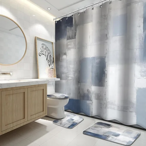 Miniatura 22 de Lnond 4 Piezas Juegos de Cortinas de Ducha de Baño Moradas con Alfombras, Arte de Pintura Púrpura y Gris Juegos de Baño con Cortina de Ducha