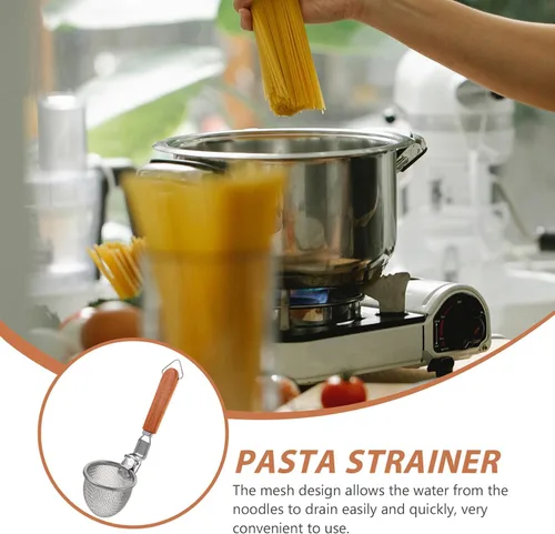 Miniatura 9 de Kichvoe Colador de fideos de acero inoxidable, cesta de pasta de malla, cesta de hervir espagueti, tamiz de malla de alambre fino, cuchara de araña