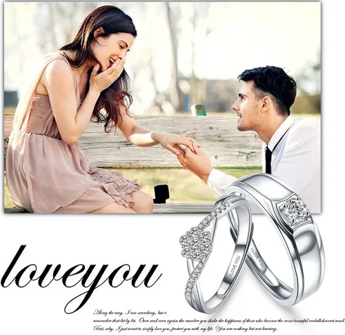 Miniatura 2 de Sunamy Juego de anillos de pareja a juego de amor sin fin para él y ella, diseño de corazón romántico de plata S925, anillo de compromiso
