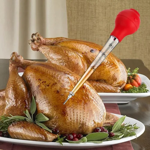 Miniatura 5 de JY COOKMENT Baster de pavo con cepillo para untar barbacoa, jeringa para hornear en casa y asar pavo, incluye bombilla de silicona desmontable