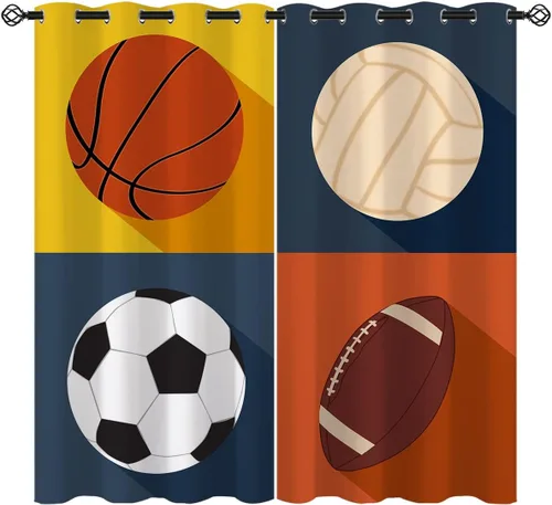 Miniatura 11 de Cortinas opacas de fútbol americano Sports America para niñas y niños, decoración del hogar, fondo de primer plano de cordones de rugby, cortinas