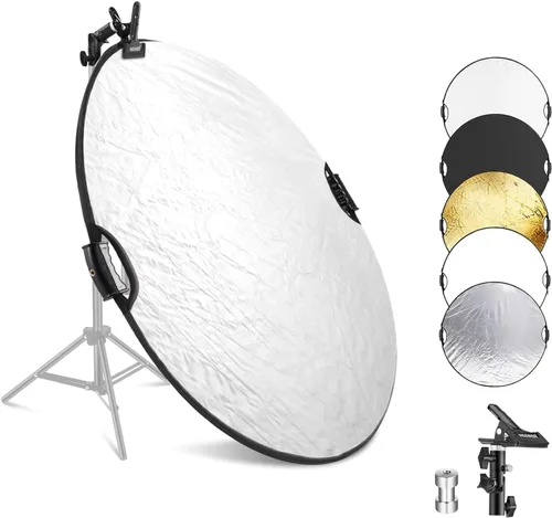Miniatura 10 de NEEWER Kit de reflector de luz de 43"/110cm, reflector redondo plegable 5 en 1 (translúcido/plata/oro/blanco/negro), abrazadera de metal y soporte
