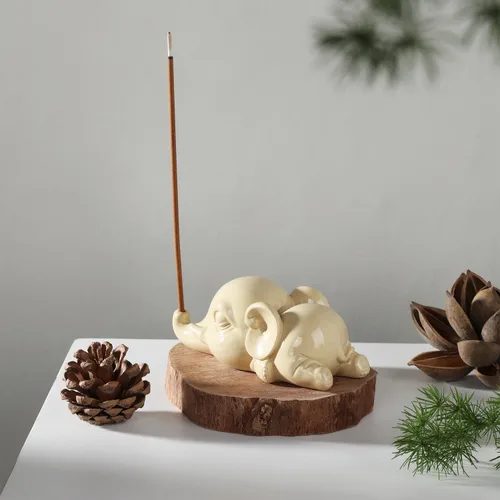 Miniatura 4 de Cacukap - Quemador de incienso de elefante adorable, soporte para incienso en palos, bandeja de incienso con tema de elefante, decoración única