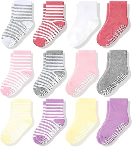 Miniatura 6 de CozyWay Kids Socks With Grippers Non Slip Crew Grip Socks for Girls and Boys Soft Comfy Cotton Unisex - 12 Pack