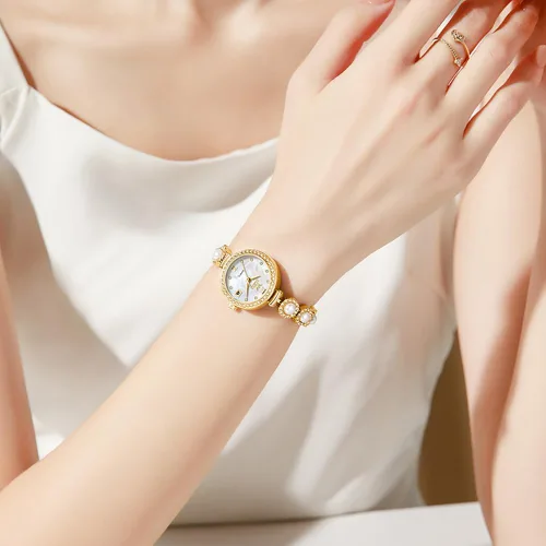 Miniatura 3 de OLEVS Reloj de pulsera analógico de lujo con cara pequeña para mujer, delicado e impermeable con perlas y diamantes, reloj para mujer con fecha