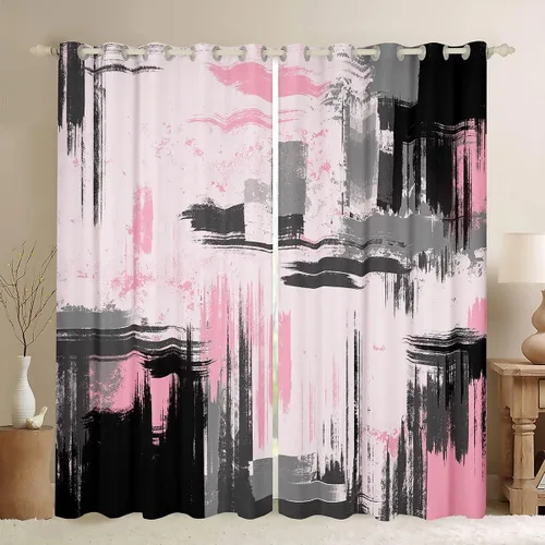 Miniatura 22 de Feelyou Cortinas opacas abstractas modernas de arte abstracto para dormitorio, sala de estar, niños, patrón rojo, gris, negro, patrón de Multi 05