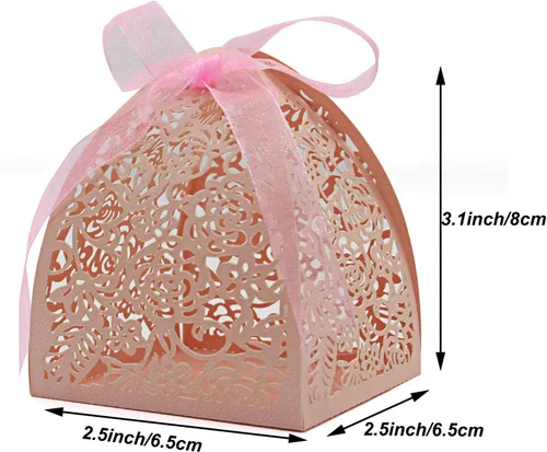 Miniatura 3 de KPOSIYA - 70 Cajas para dulces, cortadas con láser, 2.5 x 2.5 x 3.1 pulgadas, cajas de regalo para despedidas de soltera, cumpleaños o boda Rosa