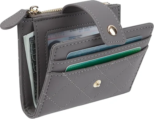 Miniatura 24 de Cartera de cuero para mujer, pequeña, compacta, plegable, con bolsillo para monedas con cremallera